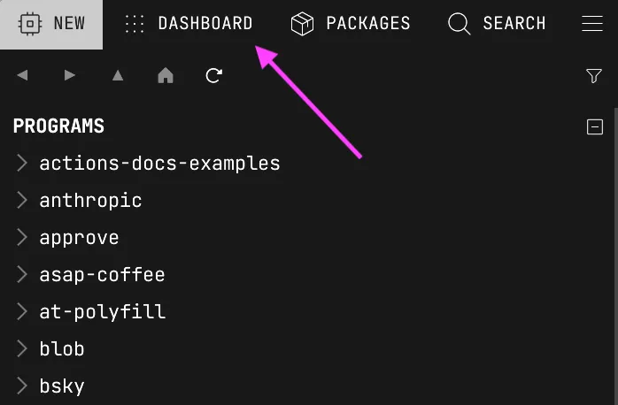 Open Dashboard button